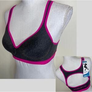 SIZE 34D Youmita Athletic Sports Bra PADDED Wireless Keyhole Racerback GRAY-PINK